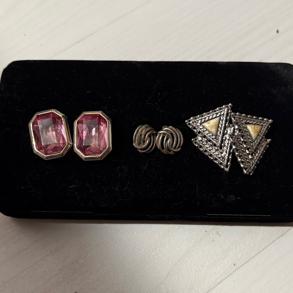 Vintage Pink and and Silver Clip On Earring Set (can part out)